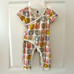 Tea Collection Animal Rainbow Print Baby Wrap Neck Romper, Size 6-9m